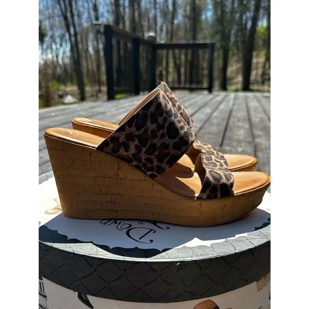 Italian Shoemakers Leopard-Print Cork Wedge Slides